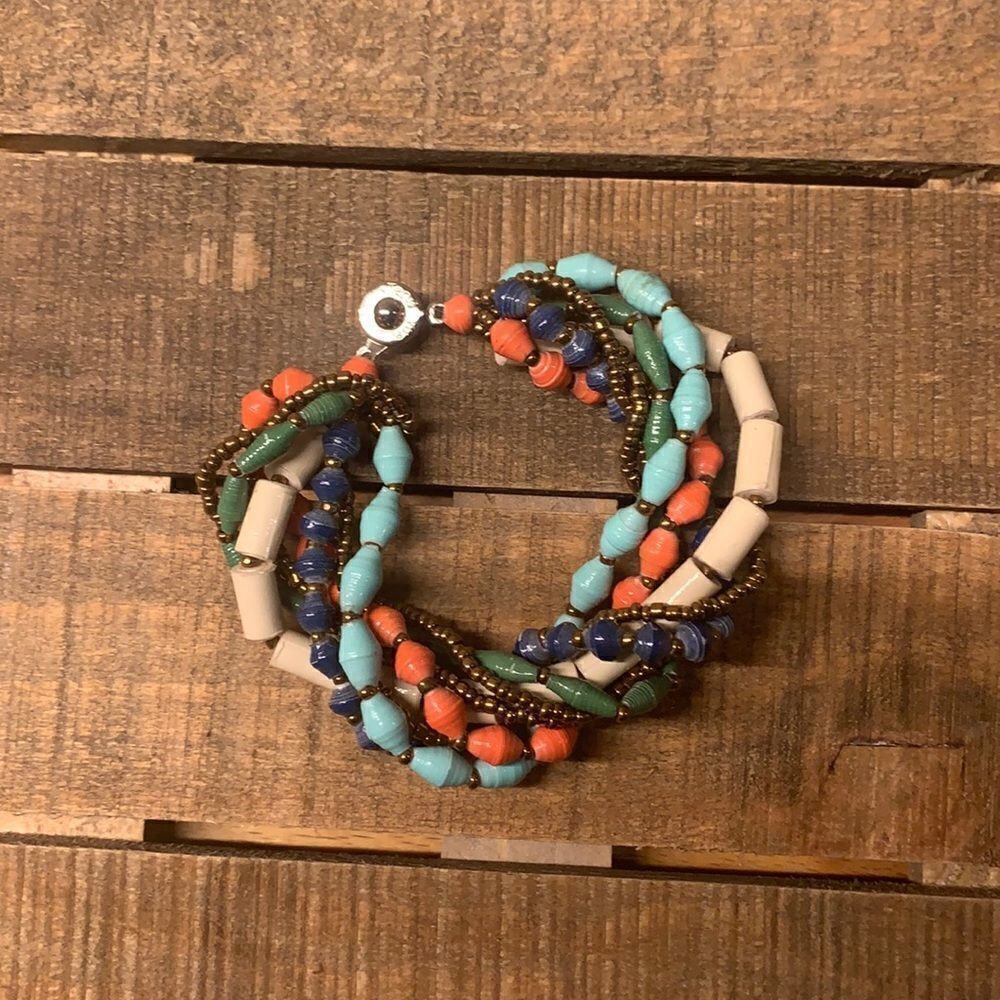 NWT 31 Bits Multi-Strand Recycled Paper Bead Bracelet